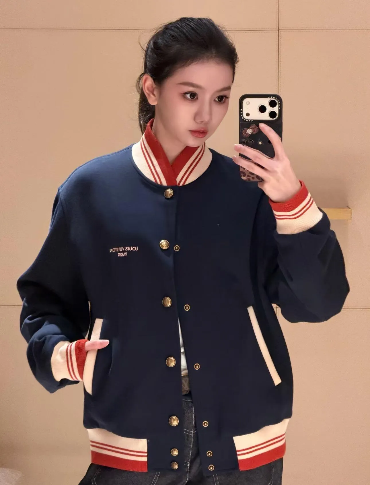 Louis Vuitton/Louis Vuitton 26Fw contrasting letter embroidered baseball jacket